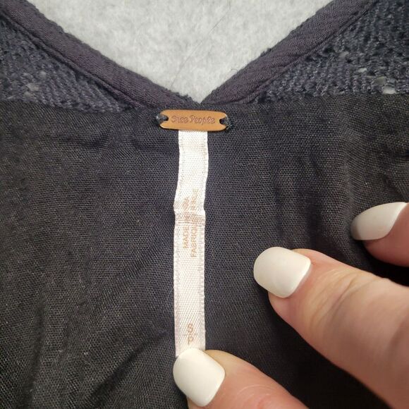 Free People Black Floral Embroidered Mini Dress Boho Festival Gypsy Mohave Small - Picture 4 of 10